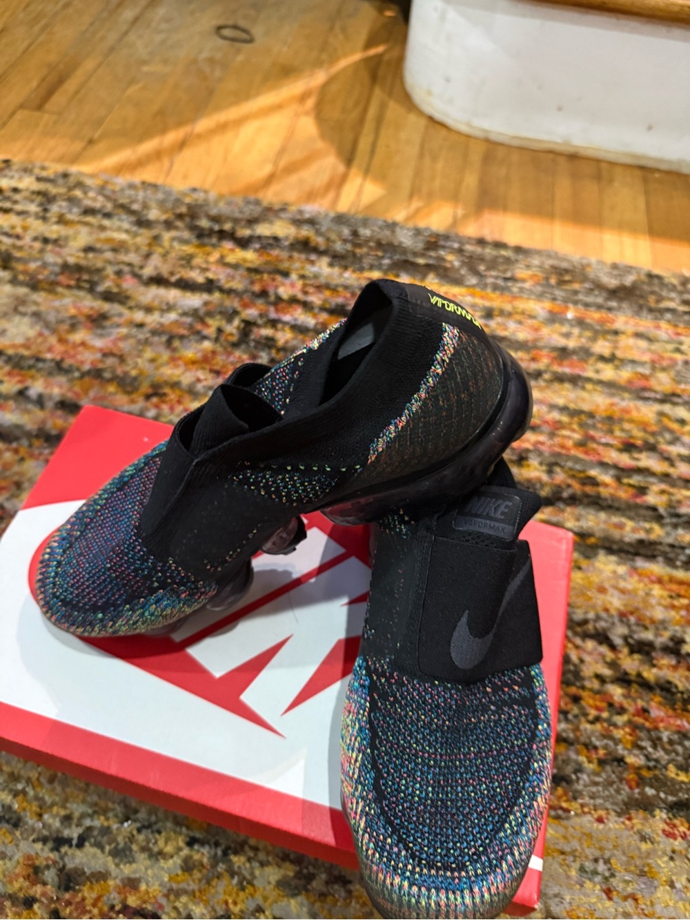 Nike Vapormax Black Multicolor Flyknit Slip-On Sneakers - Picture 5 of 7